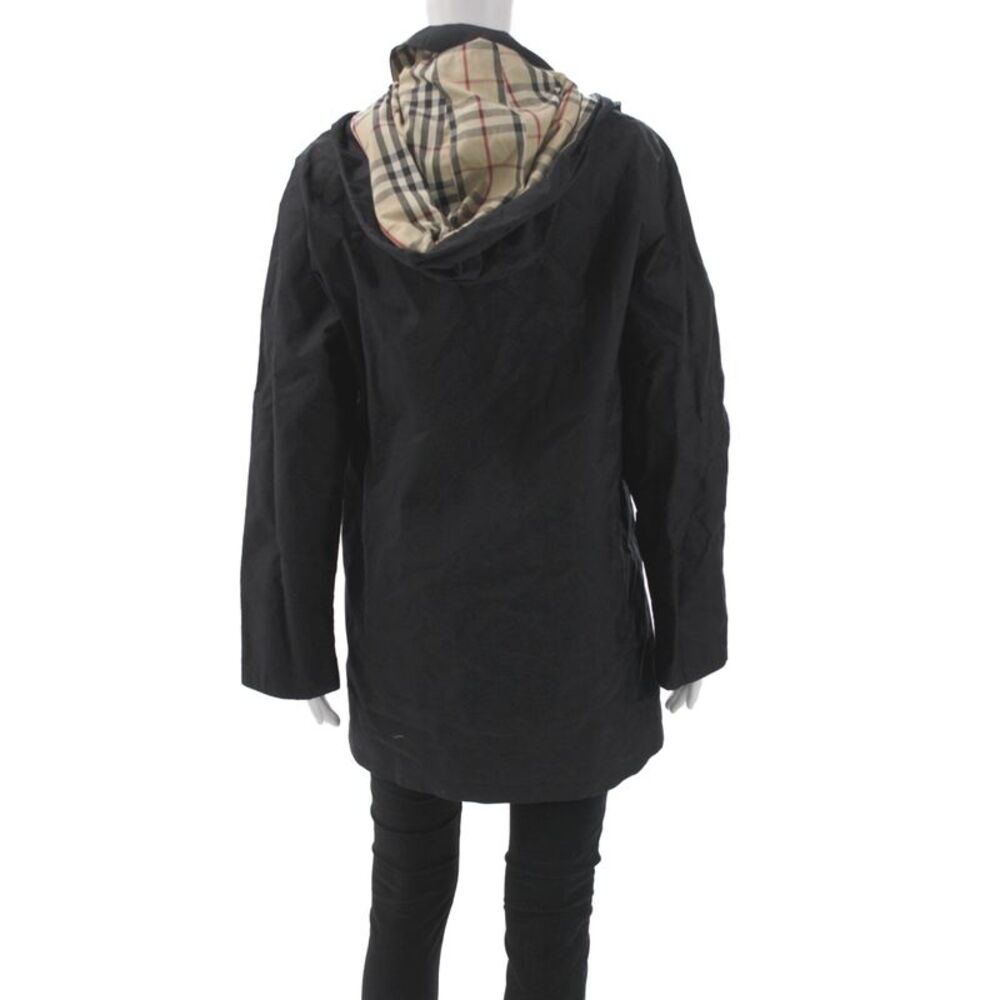 Burberry Womens Raincoat Black Cotton Check Snap Closure Size S - Picture 3 of 7